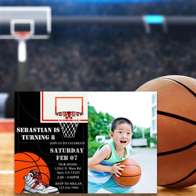 Invitaciones de cumpleaños a la foto del Baloncest (basketball photo birthday invitation for kids)