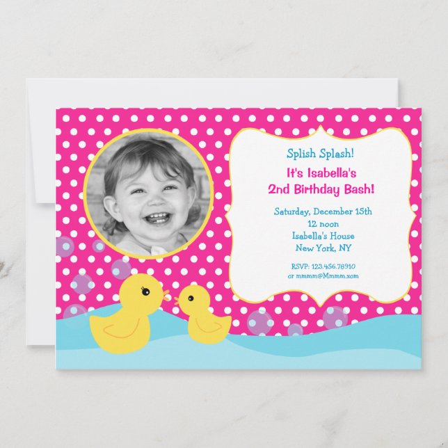 Invitaciones de cumpleaños a la foto del Duck Rubb (Anverso)
