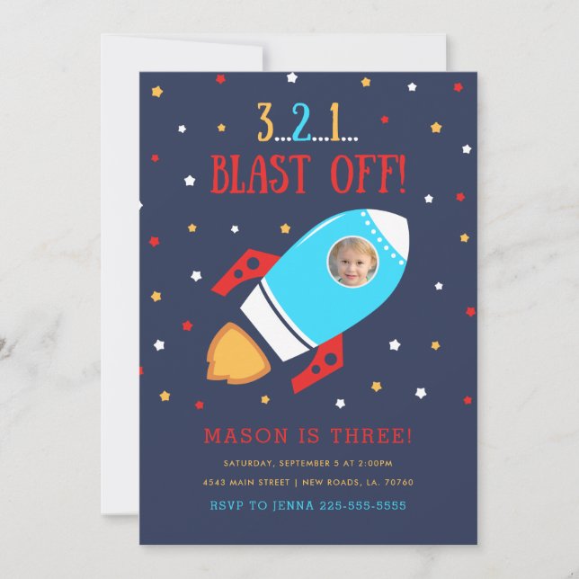 Invitaciones de cumpleaños a la foto del espacio e (Anverso)