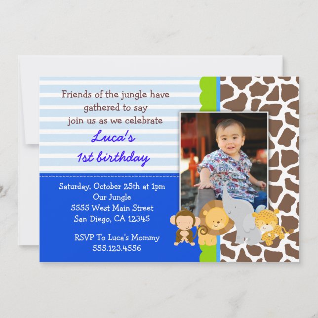 Invitaciones de cumpleaños a la foto del mono de l (Anverso)