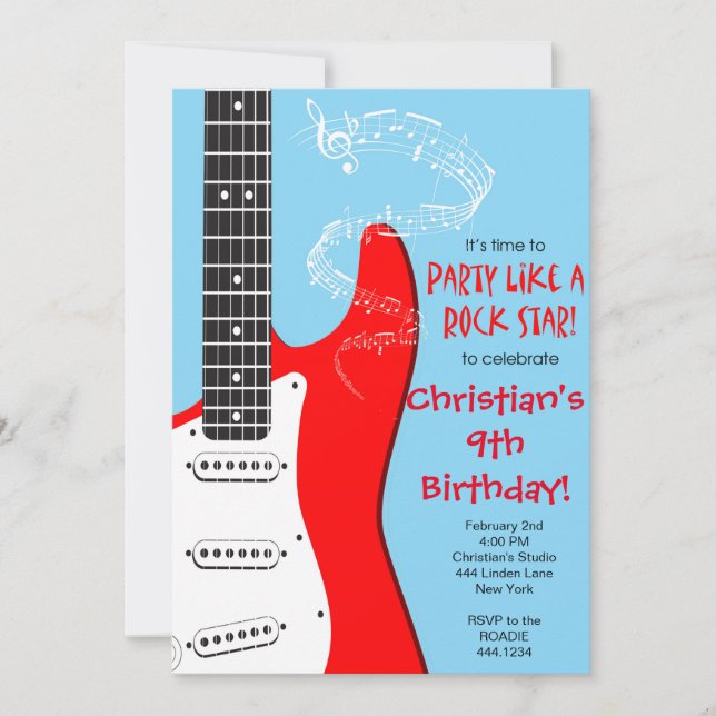 Invitaciones de cumpleaños a la guitarra estrella  (Anverso)