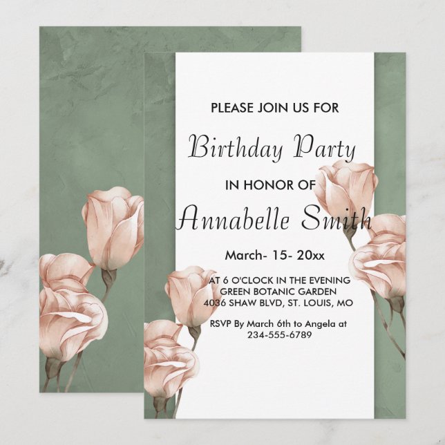 invitaciones de cumpleaños a la moda de la vegetac (Anverso / Reverso)