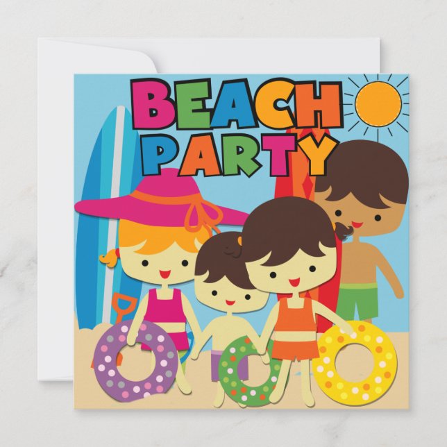 Invitaciones de cumpleaños a la playa de la piscin (Anverso)