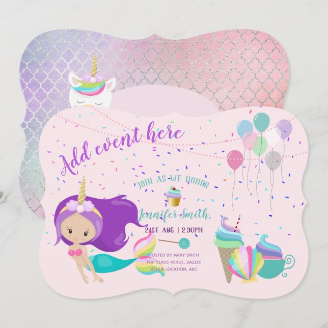 Invitaciones de cumpleaños a la princesa de sirvie (Anverso / Reverso)