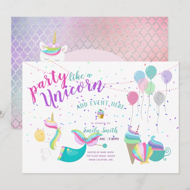 Invitaciones de cumpleaños a la princesa de sirvie (Anverso / Reverso)