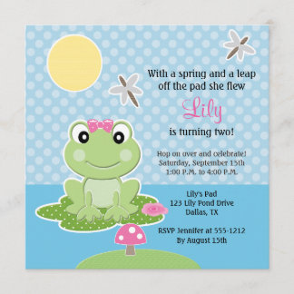 Invitaciones de cumpleaños a la rana Lime y Pink B