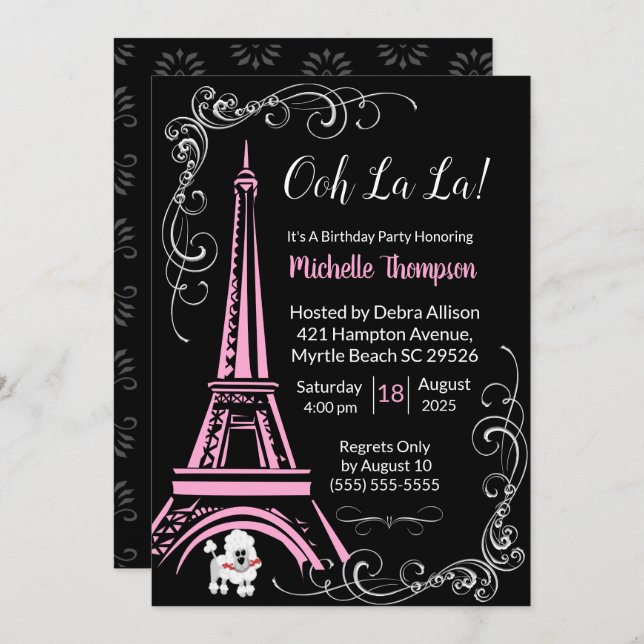 Invitaciones de cumpleaños a la Torre Eiffel de Pa (Anverso / Reverso)