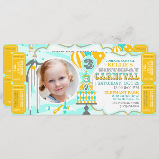 Invitaciones de cumpleaños a la torta de carnaval (Anverso / Reverso)