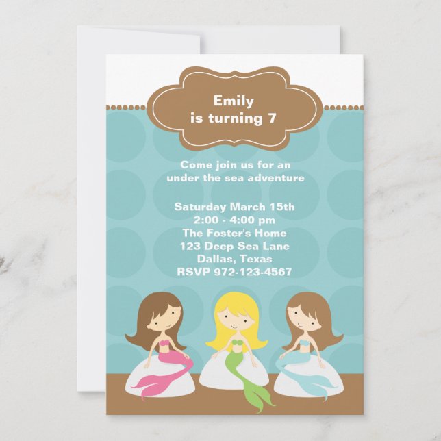 Invitaciones de cumpleaños a las Mermaids dulces (Anverso)