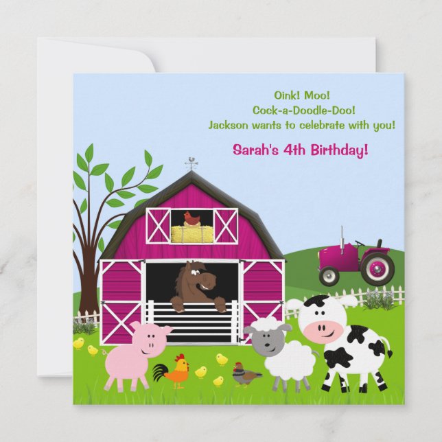 Invitaciones de cumpleaños a los animales de la gr (Anverso)