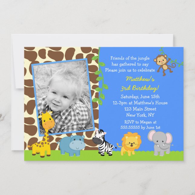 Invitaciones de cumpleaños a los animales Safari d (Anverso)