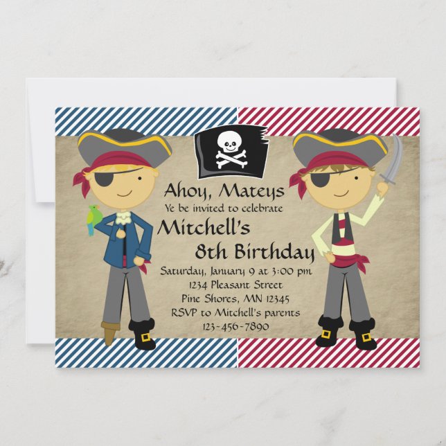 Invitaciones de cumpleaños a los chicos piratas (Anverso)