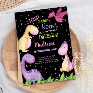 Invitaciones de cumpleaños a los dinosaurios negro