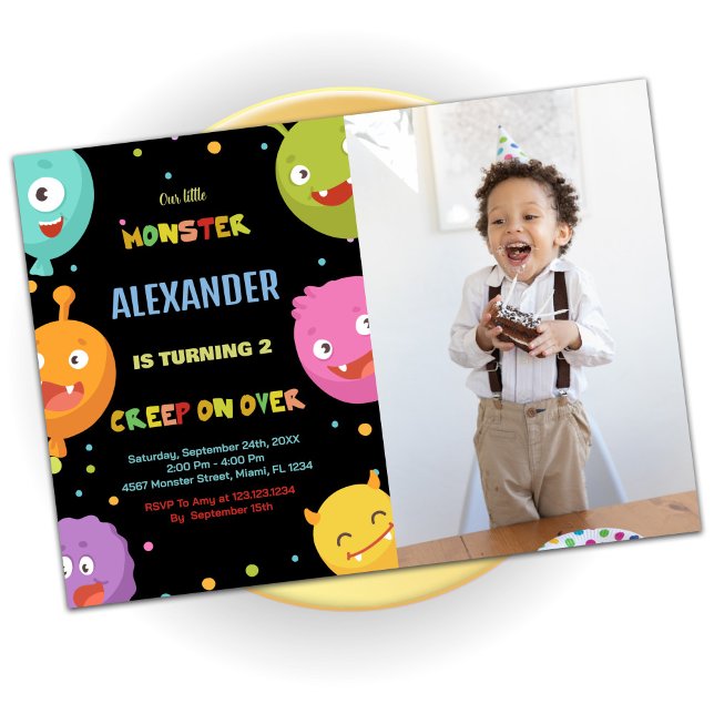 Invitaciones de cumpleaños a los hermanos Balones  (Monster Birthday Invitations Balloons Blacks photo)