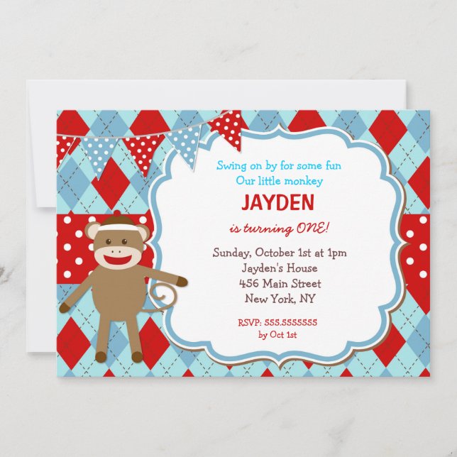 Invitaciones de cumpleaños a los monos de media lu (Anverso)
