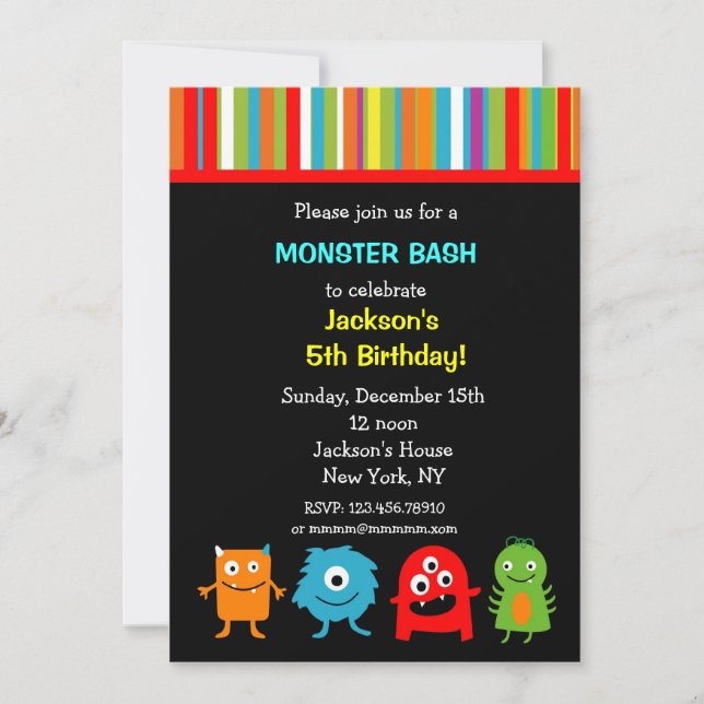 Invitaciones de cumpleaños a los monstruos (Anverso)