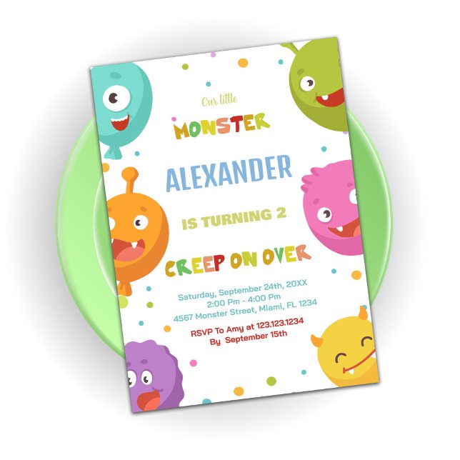 Invitaciones de cumpleaños a los monstruos Colores (Monster Birthday Invitations Watercolours Balloons)