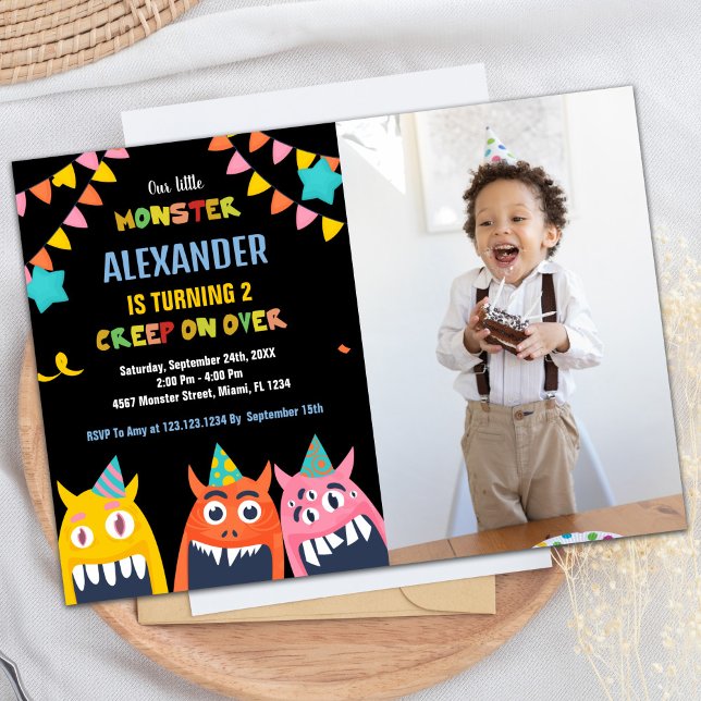 Invitaciones de cumpleaños a los monstruos Foto ne (Monster Birthday Invitations Black photo)