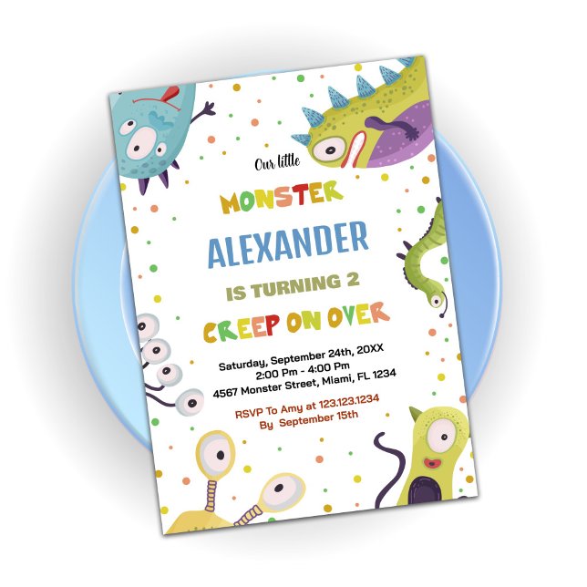 Invitaciones de cumpleaños a los monstruos Verde o (Monster Birthday Invitations Dark Green)