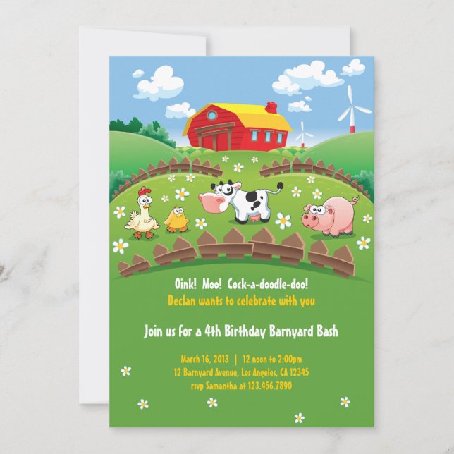 Invitaciones de cumpleaños a los niños de la granj (Anverso)