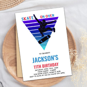 Invitaciones de cumpleaños a los skateboards Blue