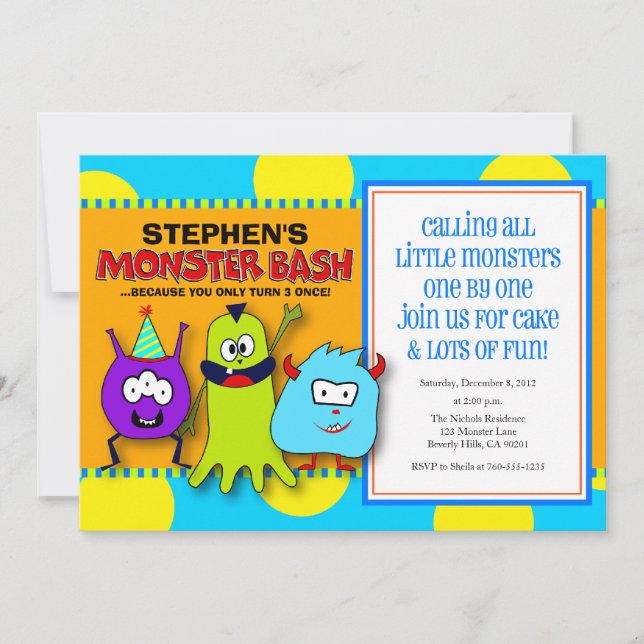 Invitaciones de cumpleaños a Monster Bash (Anverso)