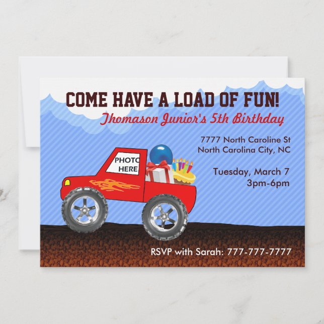 Invitaciones de cumpleaños a Monster Truck (Anverso)