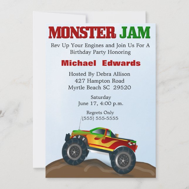 Invitaciones de cumpleaños a Monster Truck (Anverso)