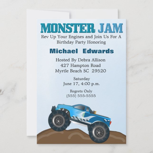 Invitaciones de cumpleaños a Monster Truck (Anverso)