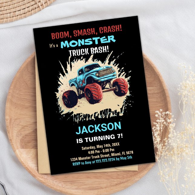 Invitaciones de cumpleaños a Monster Truck Black (Monster Truck Birthday Invitations Black)