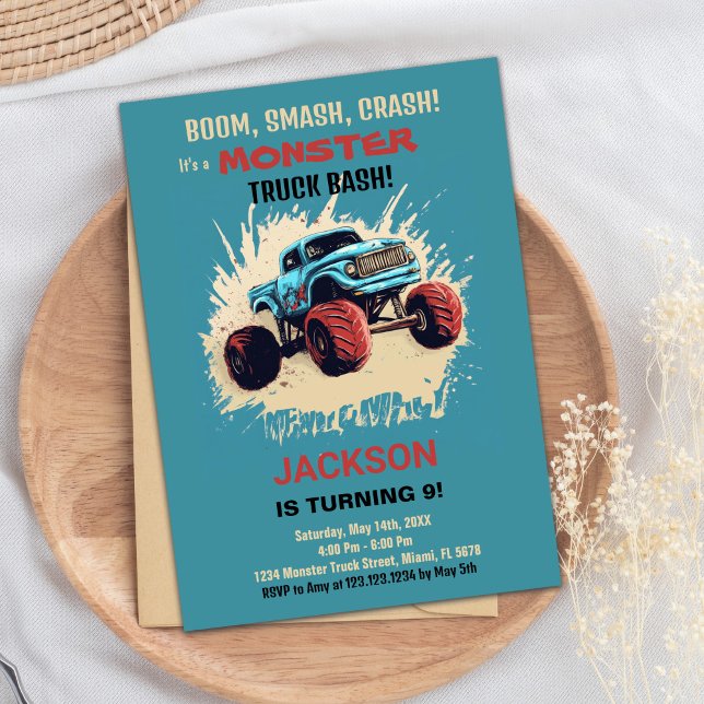 Invitaciones de cumpleaños a Monster Truck Green (Monster Truck Birthday Invitations Green)