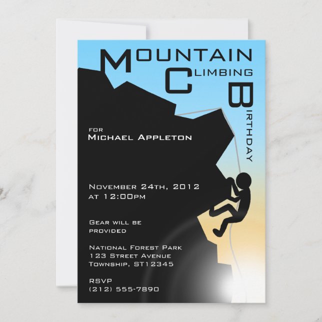 Invitaciones de cumpleaños a montañismo (Anverso)