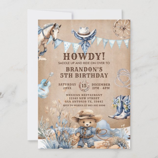 Invitaciones de cumpleaños a niños de Rodeo de Cow (Anverso)