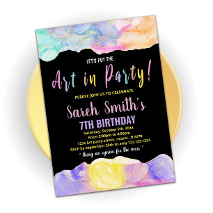 Invitaciones de cumpleaños a Paint Black Purple Pa