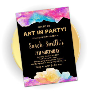 Invitaciones de cumpleaños a Paint de Golden Purpl