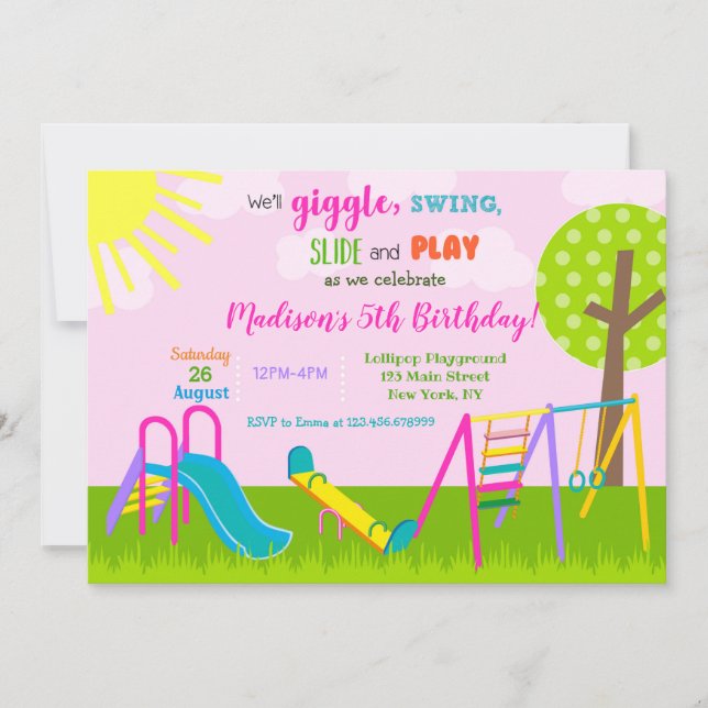 Invitaciones de cumpleaños a Parque de recreo (Anverso)