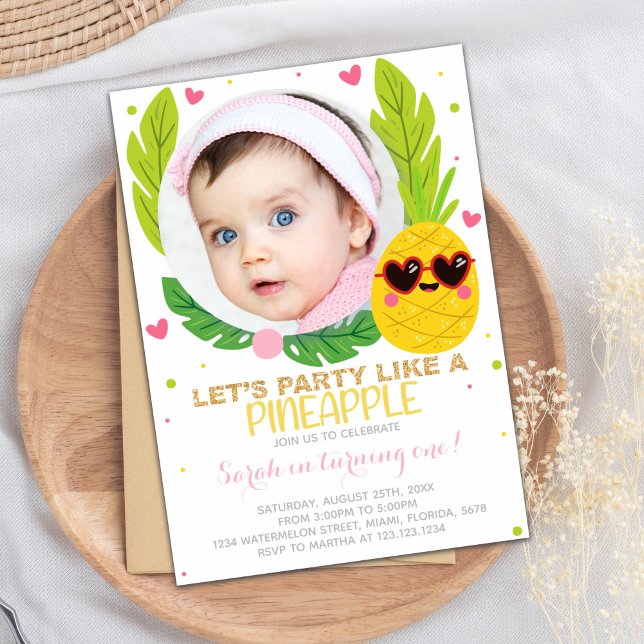 Invitaciones de cumpleaños a Pineapple con foto (Pineapple Birthday Invitations with photo)
