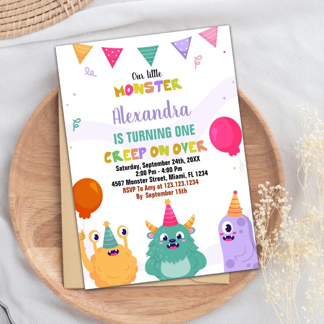 Invitaciones de cumpleaños a Pink Ballon (Monster Birthday Invitations Pink Ballon)