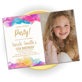 Invitaciones de cumpleaños a Pintar Púrpura con fo