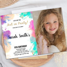 Invitaciones de cumpleaños a Pintar Púrpura con fo