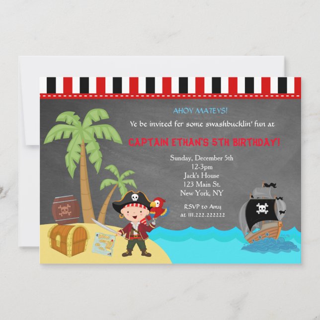 Invitaciones de cumpleaños a Pirate Chalkboard (Anverso)