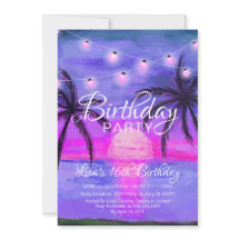 Invitaciones de cumpleaños a Purple Beach Sunset