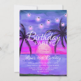 Invitaciones de cumpleaños a Purple Beach Sunset