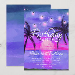 Invitaciones de cumpleaños a Purple Beach Sunset