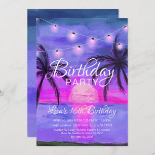 Invitaciones de cumpleaños a Purple Beach Sunset
