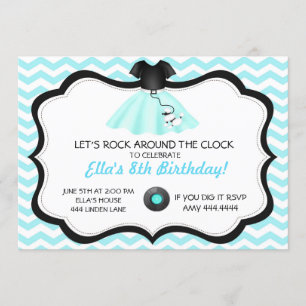 Invitaciones de cumpleaños a retro Sock Hop Poodle