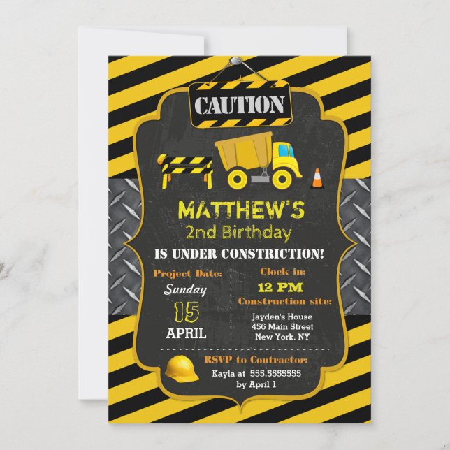 Invitaciones de cumpleaños a un camión de volcado  (Anverso)
