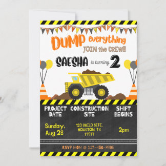 Invitaciones de cumpleaños a un camión de volcado 
