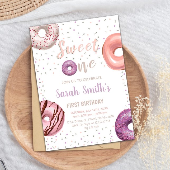 Invitaciones de cumpleaños a un donut (Sweet One Donut Birthday Invitations)