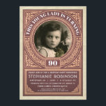 Invitaciones de cumpleaños a un hito de cosecha<br><div class="desc">Invitaciones a cumpleaños - Insertar su foto - estilo retro del damasco Deco / rojo rosa púrpura rosa</div>